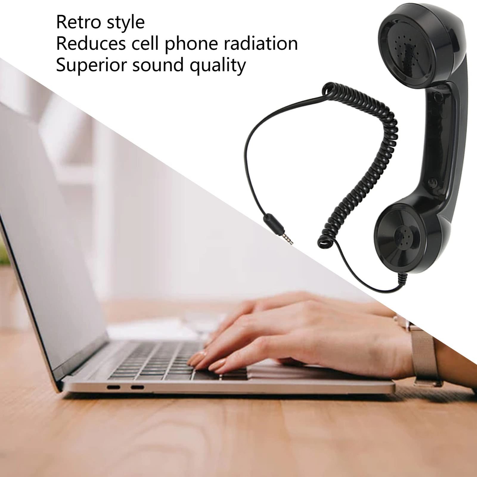 Retro Phone Handset Radiation Proof Receiver 3.5mm Sound Plug Microphone Black