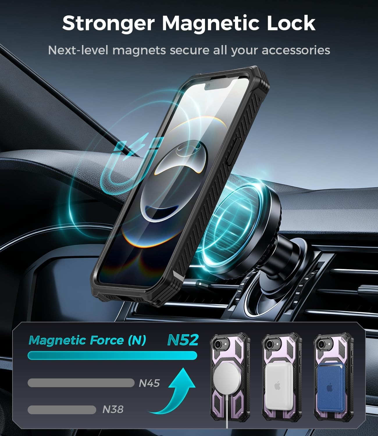 3PCS Magnetic Case & Screen Protector for iPhone 17E/16E Military Grade Purple