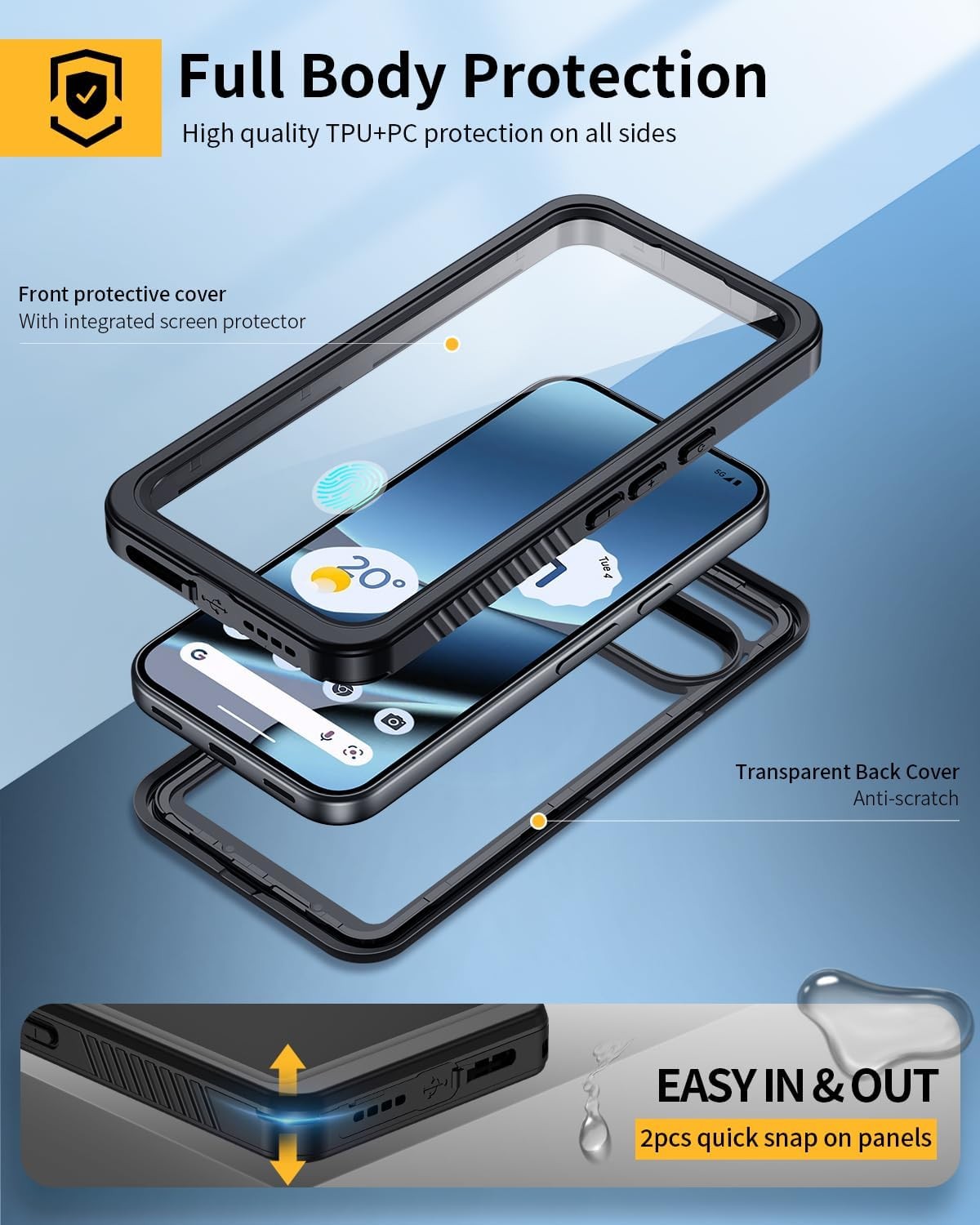 IP68 Waterproof Dustproof Case for Google Pixel 10 Pro 6.3 Inch, Black