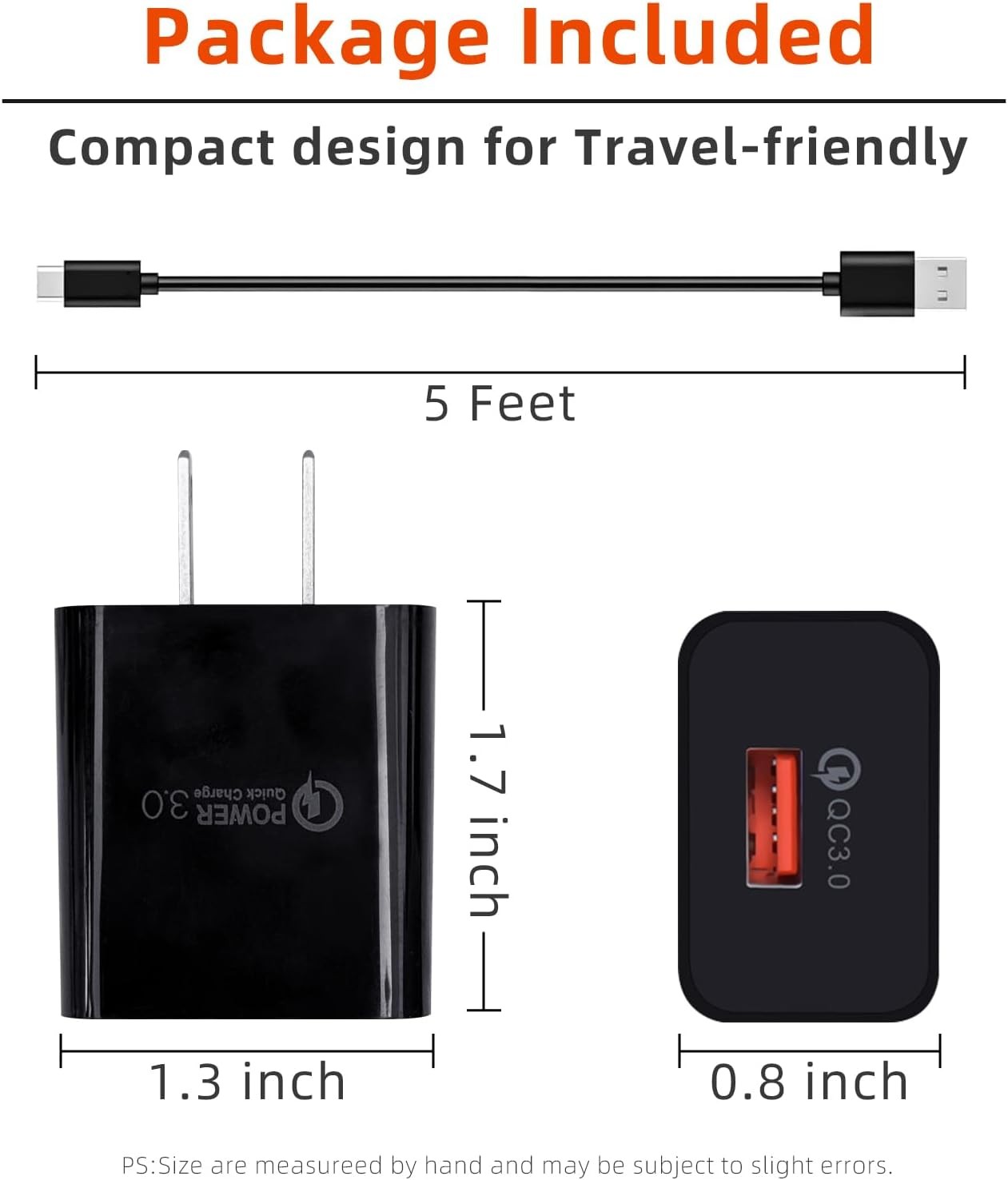 USB C 18W Fast Charger for Samsung Galaxy A20E A50S 5ft Cable
