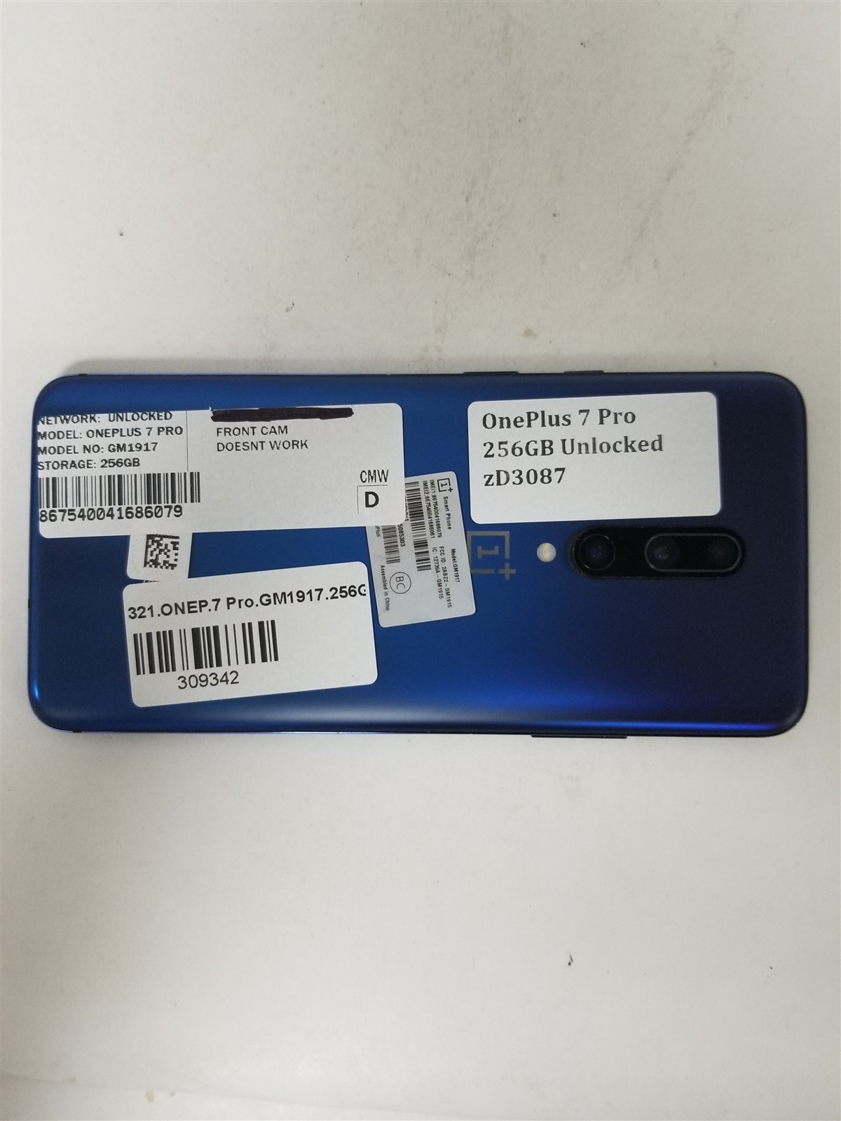 OnePlus 7 Pro Dual SIM 256GB Blue GM1917 (Unlocked) Damaged zD3087