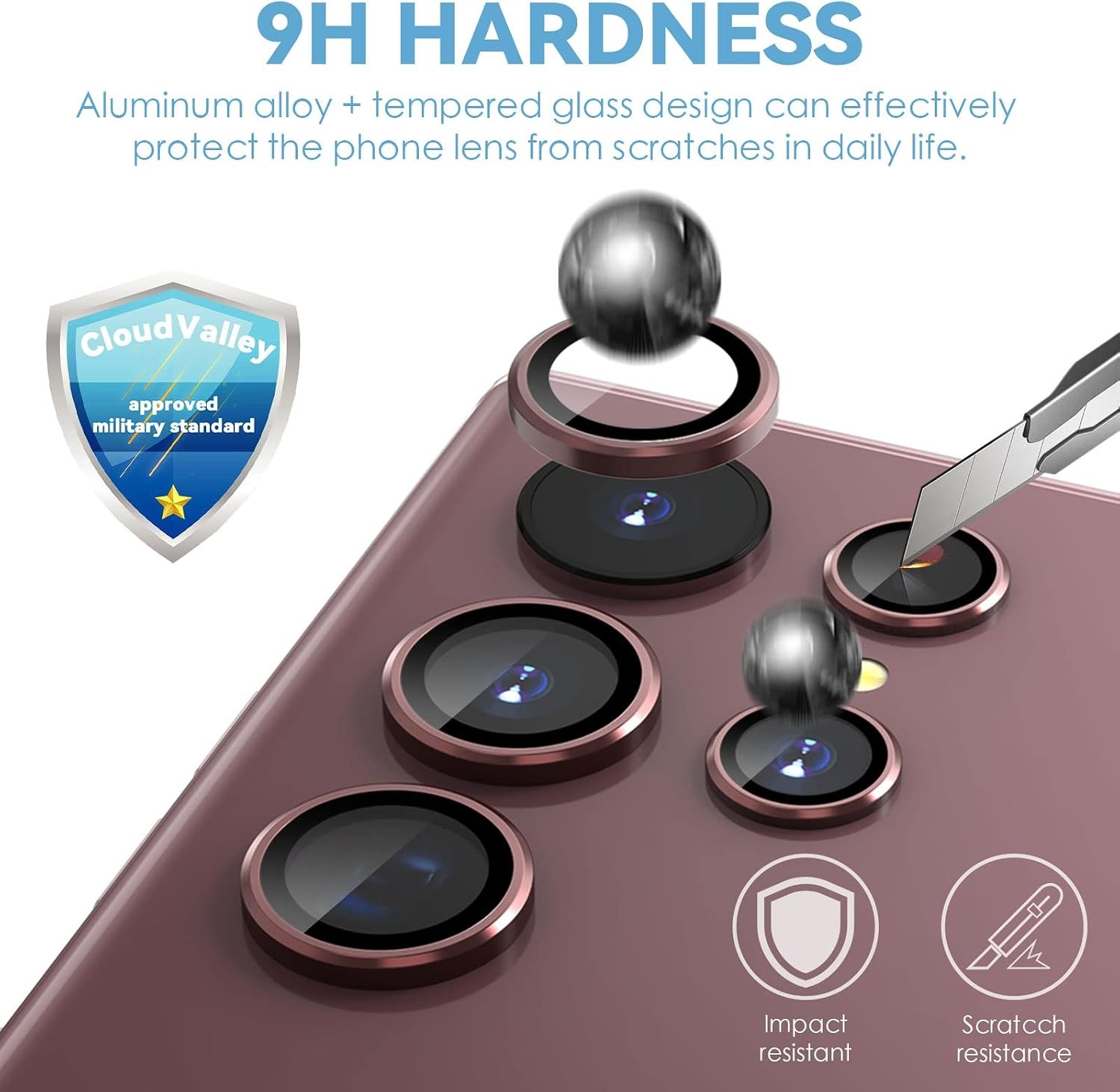 Burgundy Camera Lens Protector for Samsung Galaxy S22 Ultra, 3+2Pcs Set