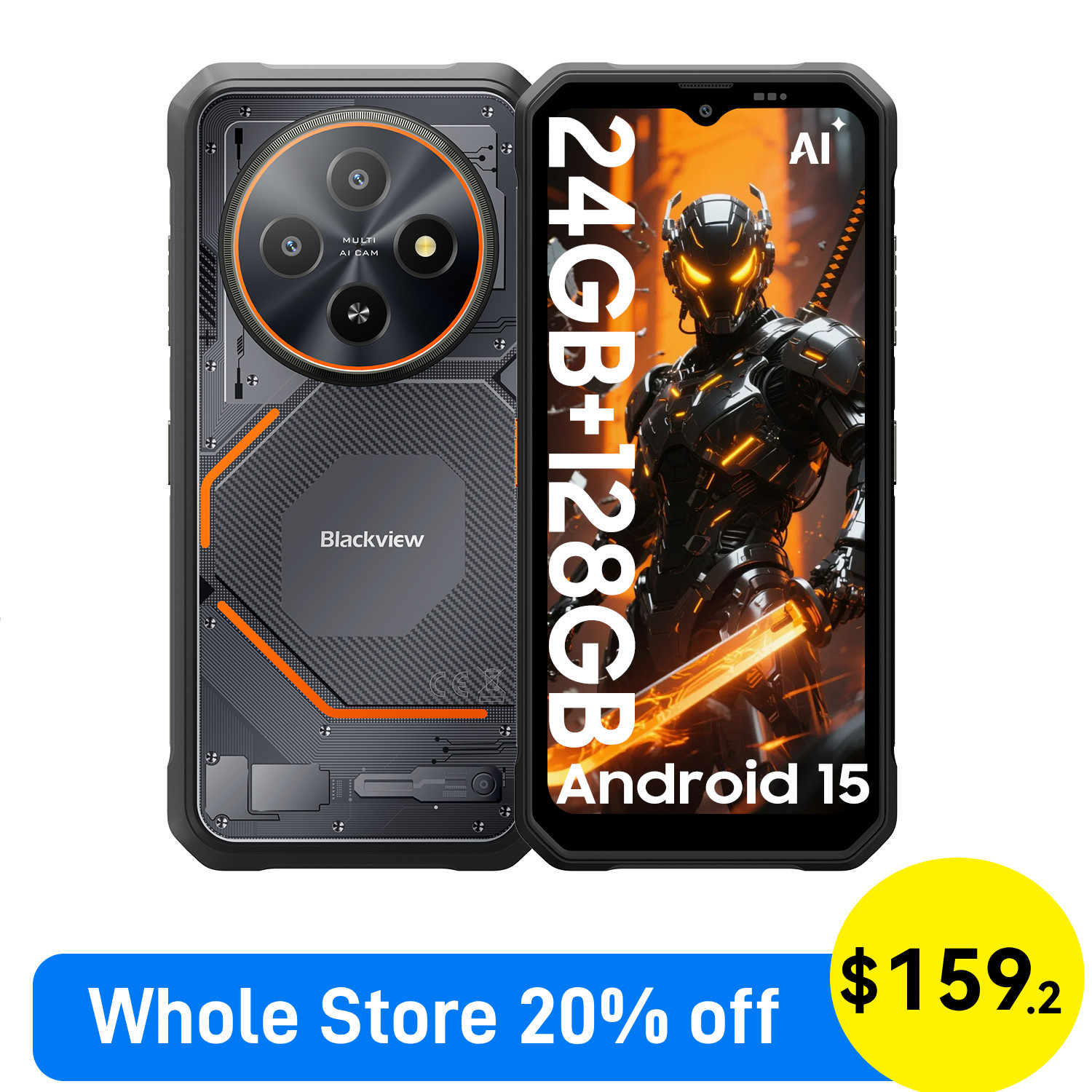 Blackview FORT 2 AI 4G Rugged Smartphone 24GB+128GB 6.56″ Android 15 5000mAh NFC