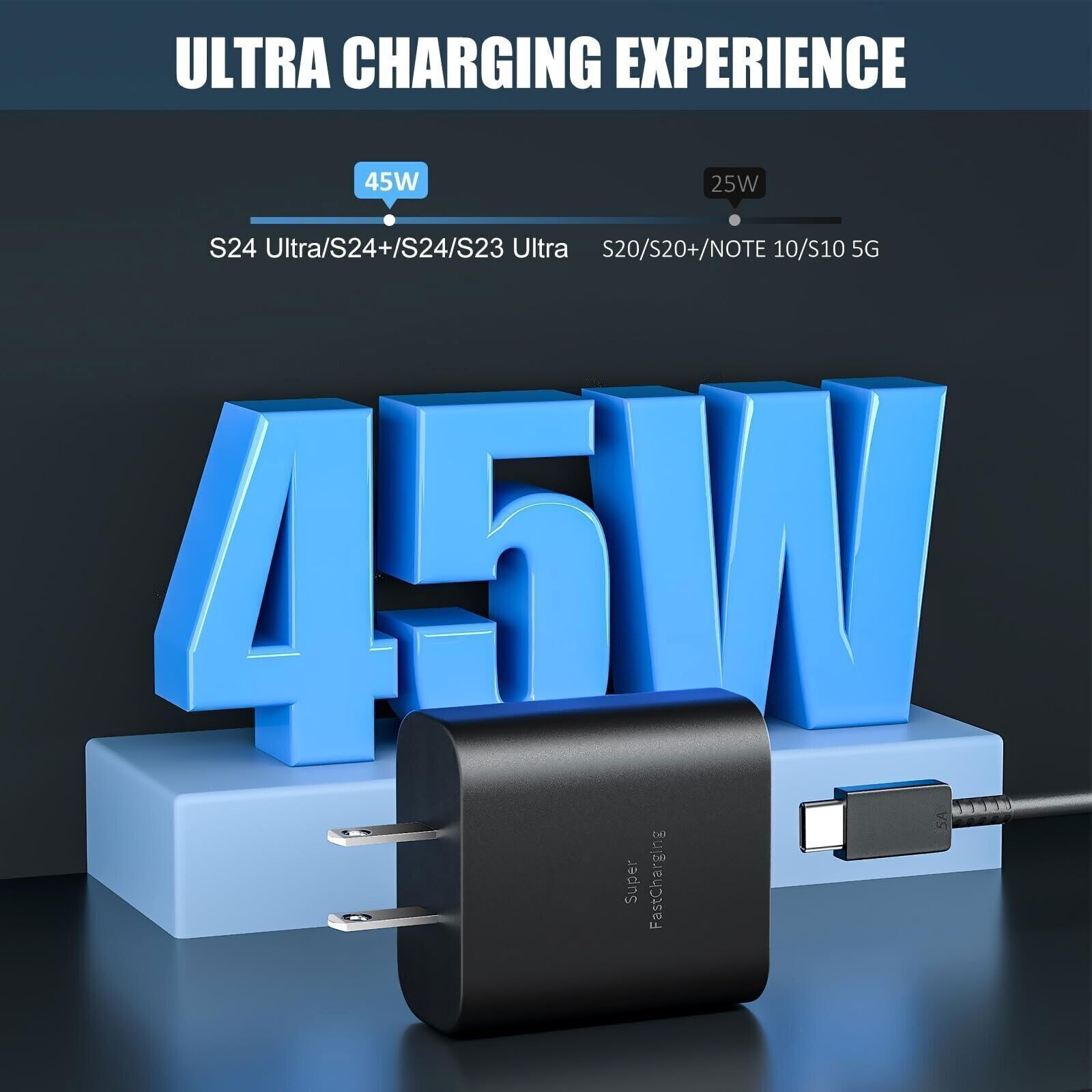 45W Power Wall Charger Adapter&Charging Cable For Samsung Galaxy S23 S22 Ultra
