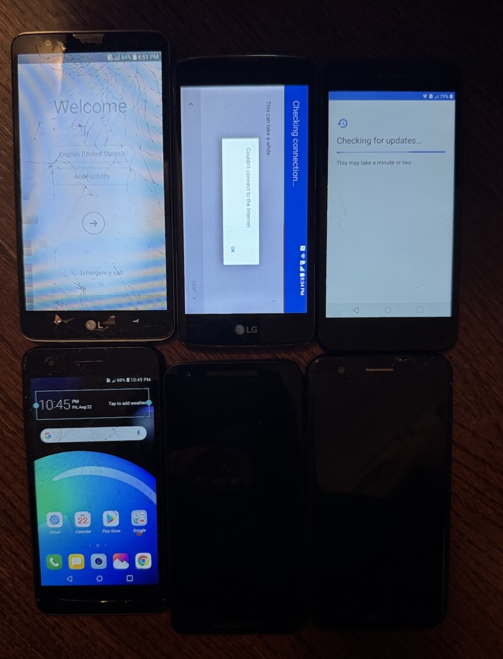 Lot of 6 LG K20 Phoenix 4 Aristo 2 5x Stylo 2 Smartphone Broken Fast Ship