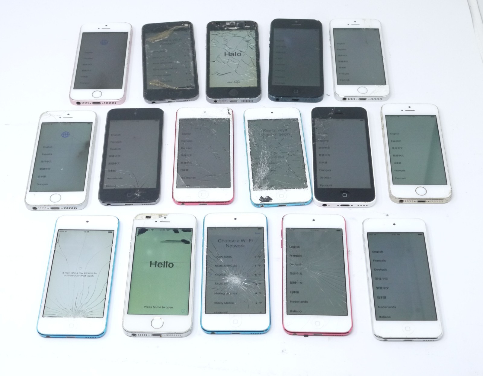 Lot of 16 Cracked Apple iPhone SE 5s 5 5c iPod Phones For Parts Not Working