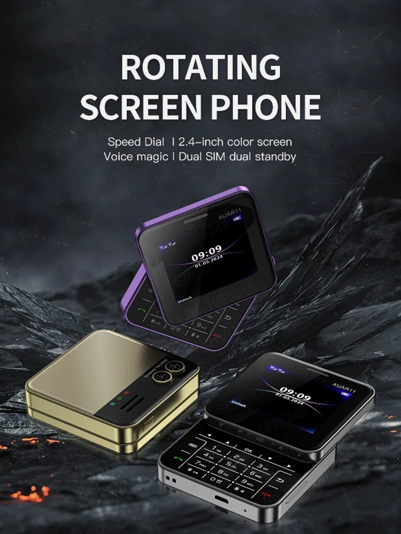 Unlocked Mini Rotating Sliding Mobile Cell Phones GSM Speed Dail Dual SIM Phone