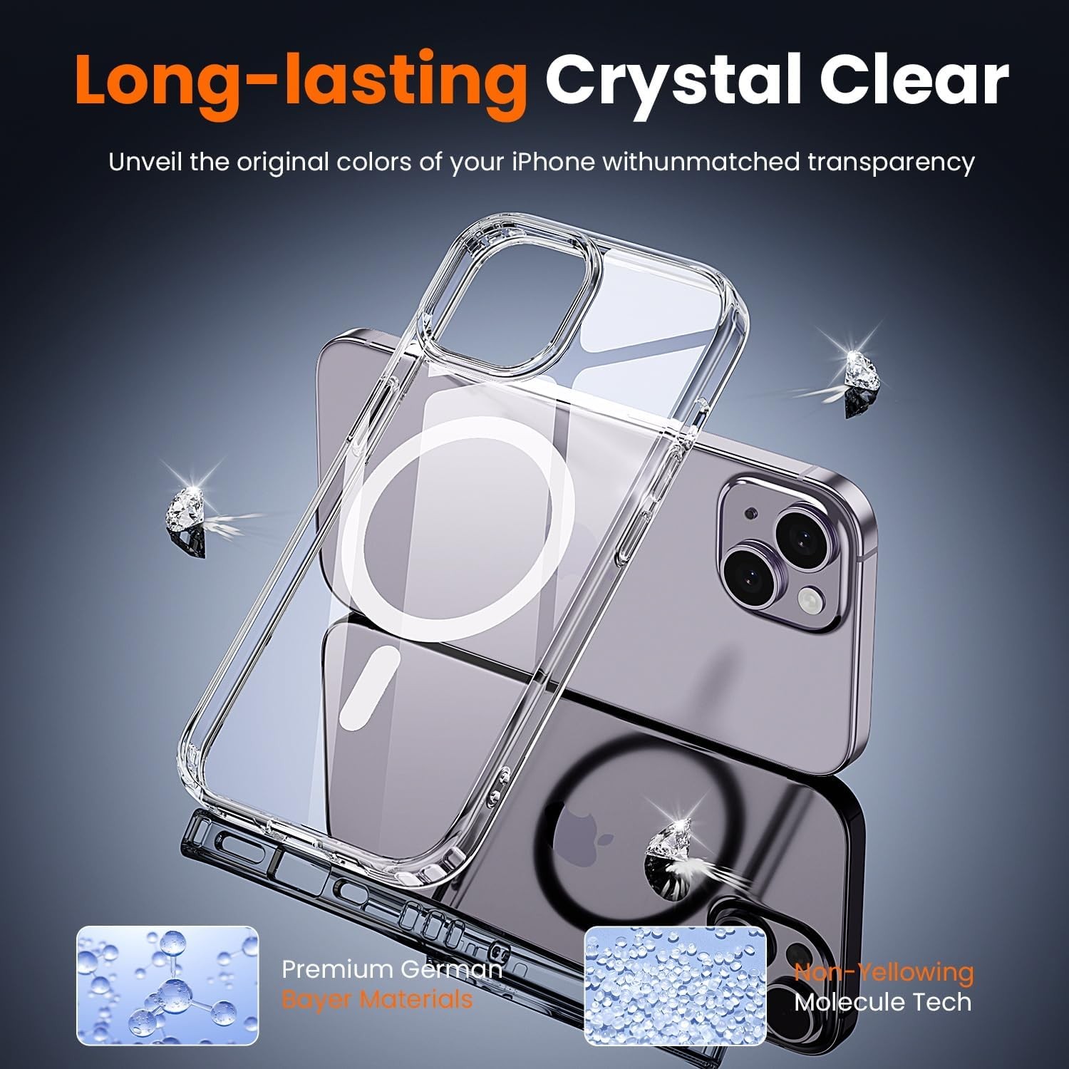 Clear 3 in 1 iPhone 14 Case with Screen Protector, Camera Lens Guard, No Yellowi