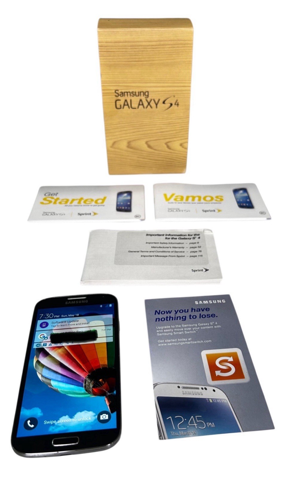 Samsung Galaxy S4 SPHL720BKK Sprint 16GB Black w/ Box & Accessories WORKING