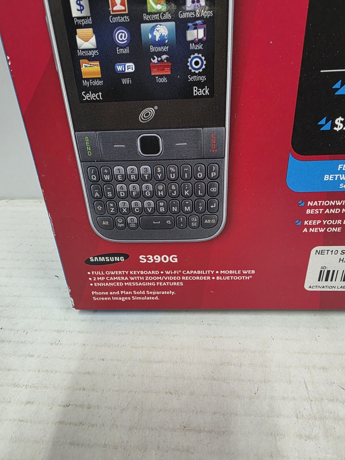 Samsung S390G NET10 Wireless Black QWERTY 2MP Camera Wi-Fi Bluetooth Cell Phone