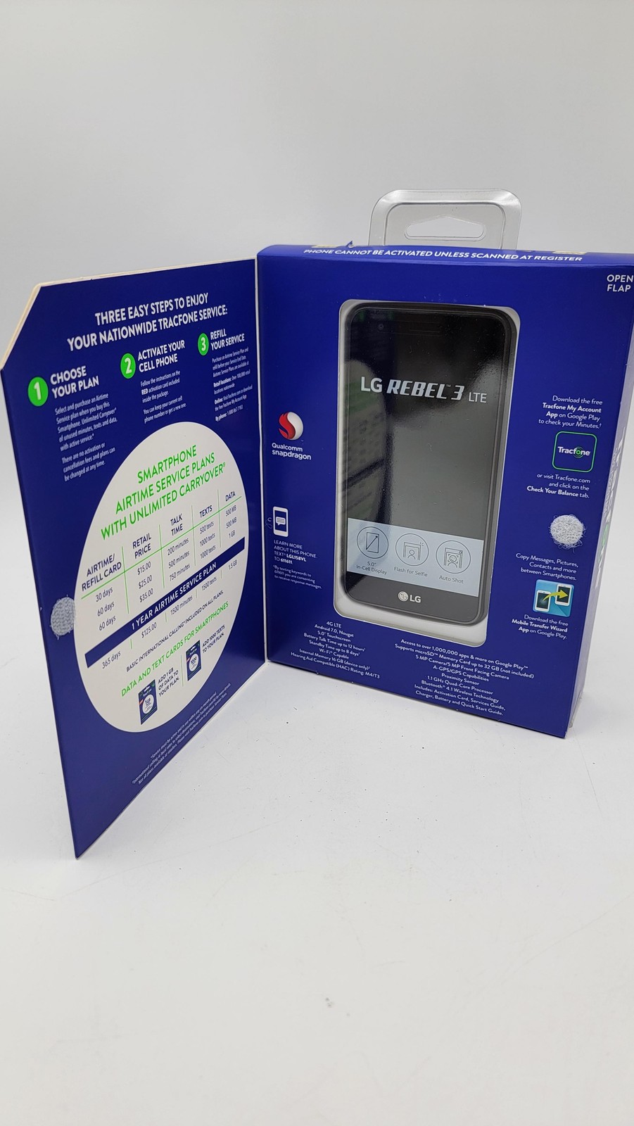 LG Rebel 3 LTE 16GB Black TracFone Android Smartphone 4G LTE Prepaid Boxed