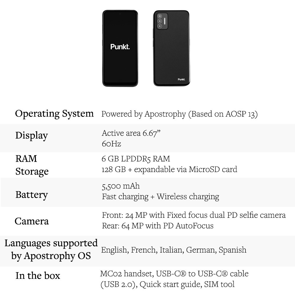 Punkt MC02 Smartphone – 5G & 4G LTE 6GB RAM 128GB Storage 4K Video 64MP Camera