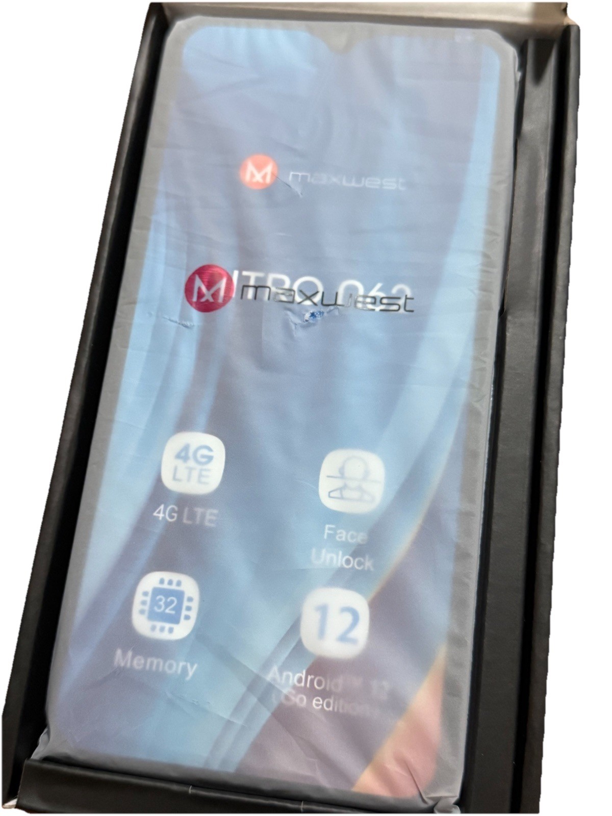 Open Box. Maxwest Nitro N62 PURPLE. 32GB (Unlocked) Dual SIM. Sealed Battery