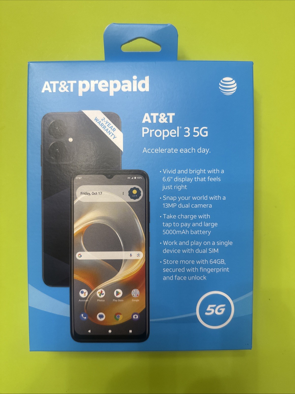 At&t Prepaid Smartphone Propel 3 5G, 64GB, Midnight Blue, Brand New Sealed