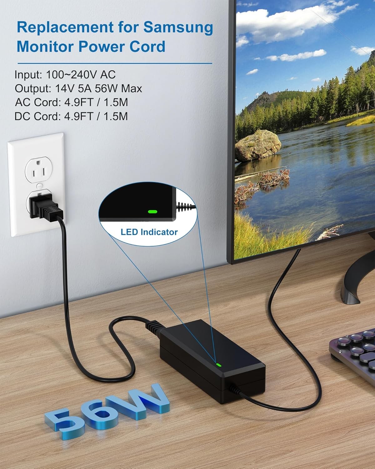 14V 4A Power Supply Cord for Samsung SyncMaster 32″ 27″ 24″ 22″ 23″ 20″ 19″ 18″