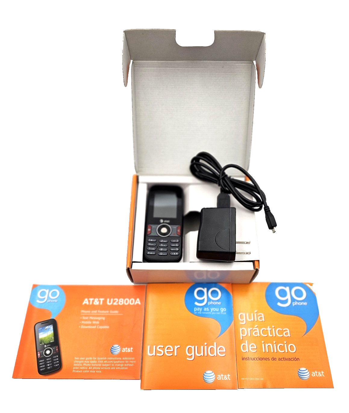 AT&T U2800A Prepaid Go Phone Without Sim Card Box Power Cord