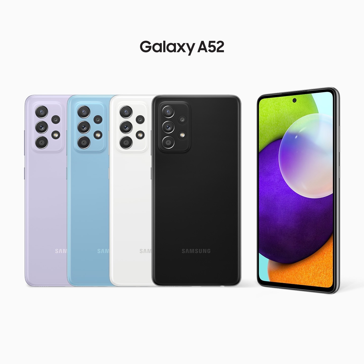 Samsung Galaxy A52 Smartphone – Black, White, Blue, Purple Bar Style