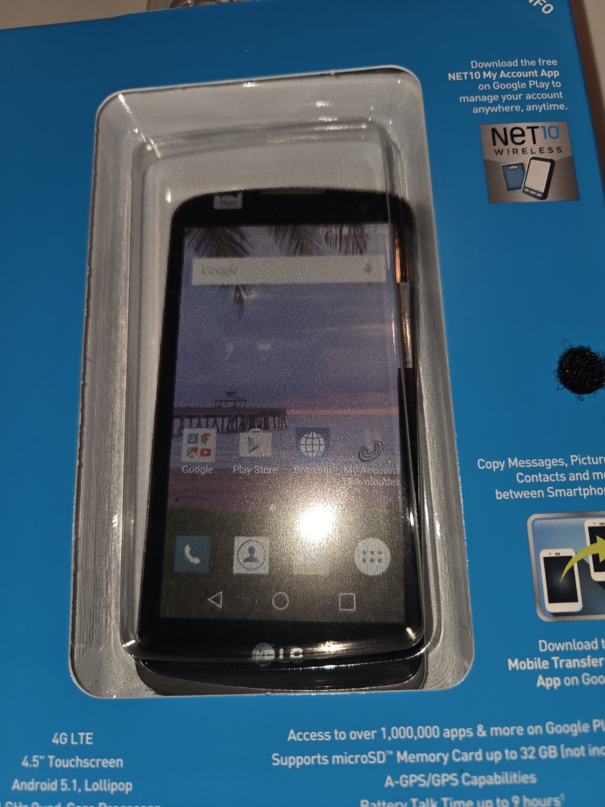 Net10 Wireless Lg Rebel LTE Cellphone 4.5 Inch Touchscreen Camera NEW
