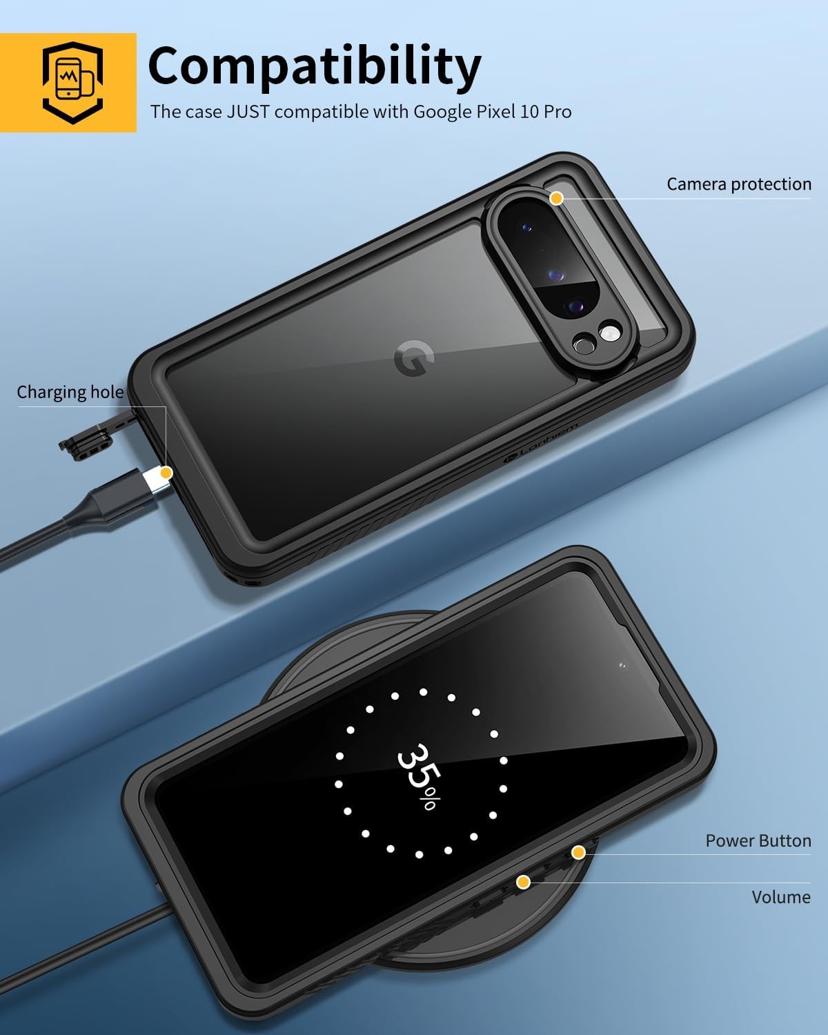 IP68 Waterproof Dustproof Case for Google Pixel 10 Pro 6.3 Inch, Black