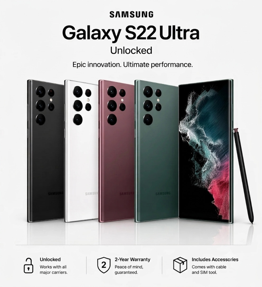 💯NEW SEALED Samsung Galaxy S22 Ultra 5G S908U 128GB/256GB/512GB Factory Unlock