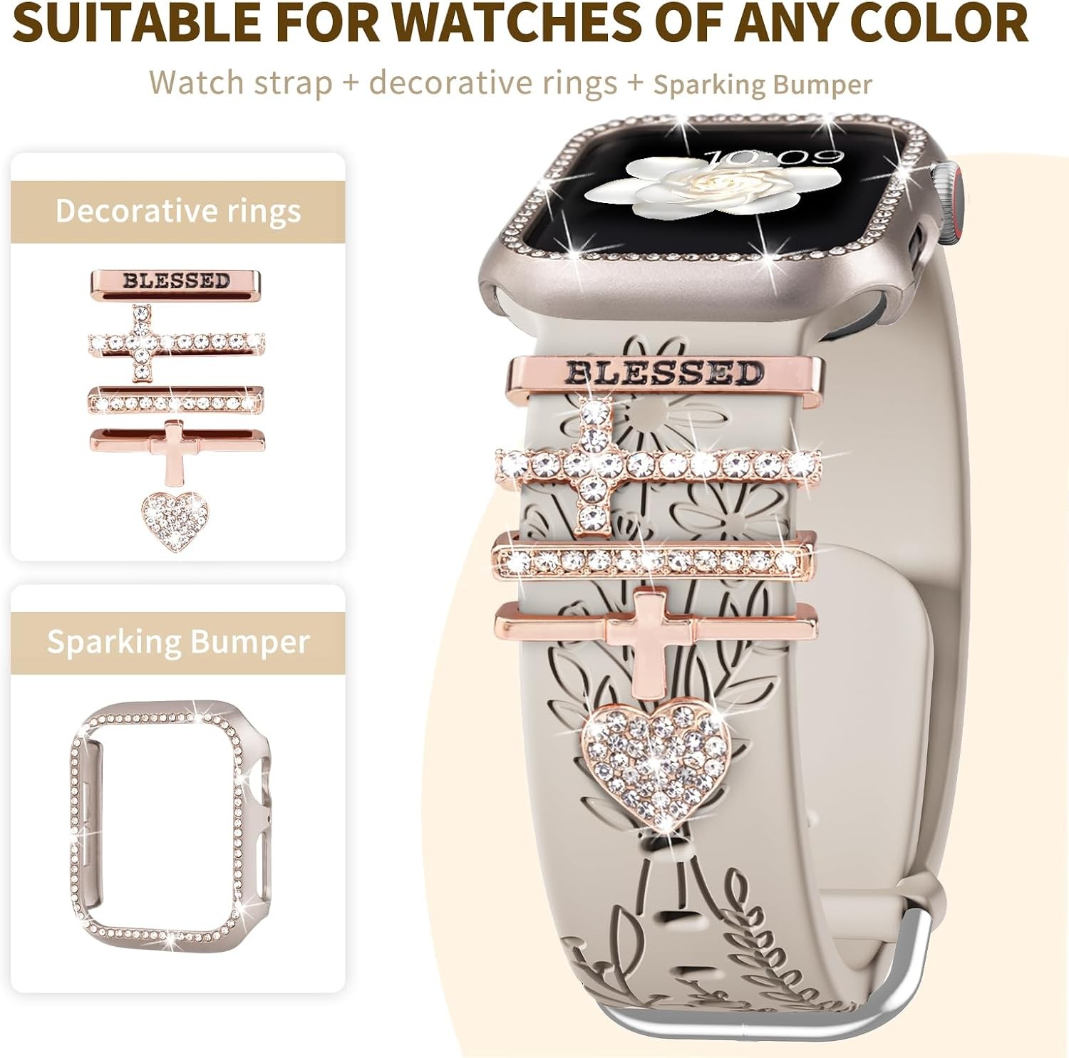 Engraved Band + Charms + Case for Apple Watch Band 38mm 40mm 41mm 42mm 44mm 45mm
