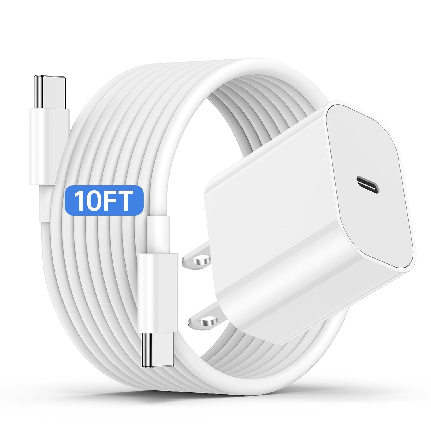 iPhone 17 16 15 Fast Charger and 10ft Type C to C Cable Cord Long, 20W USB C Plu