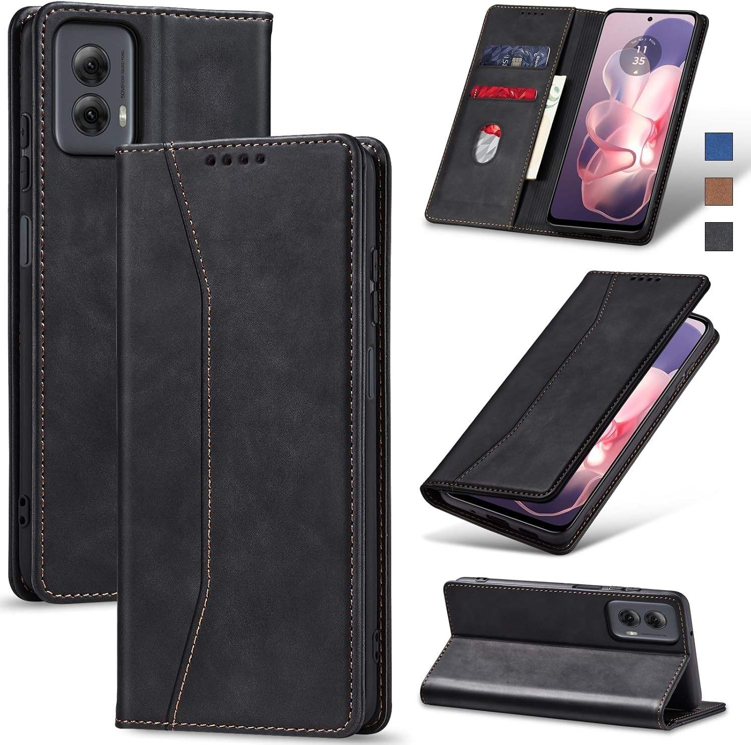 Flip Wallet Case for Moto G Power 5G (2024), Leather Magnetic Folio Cover, Black