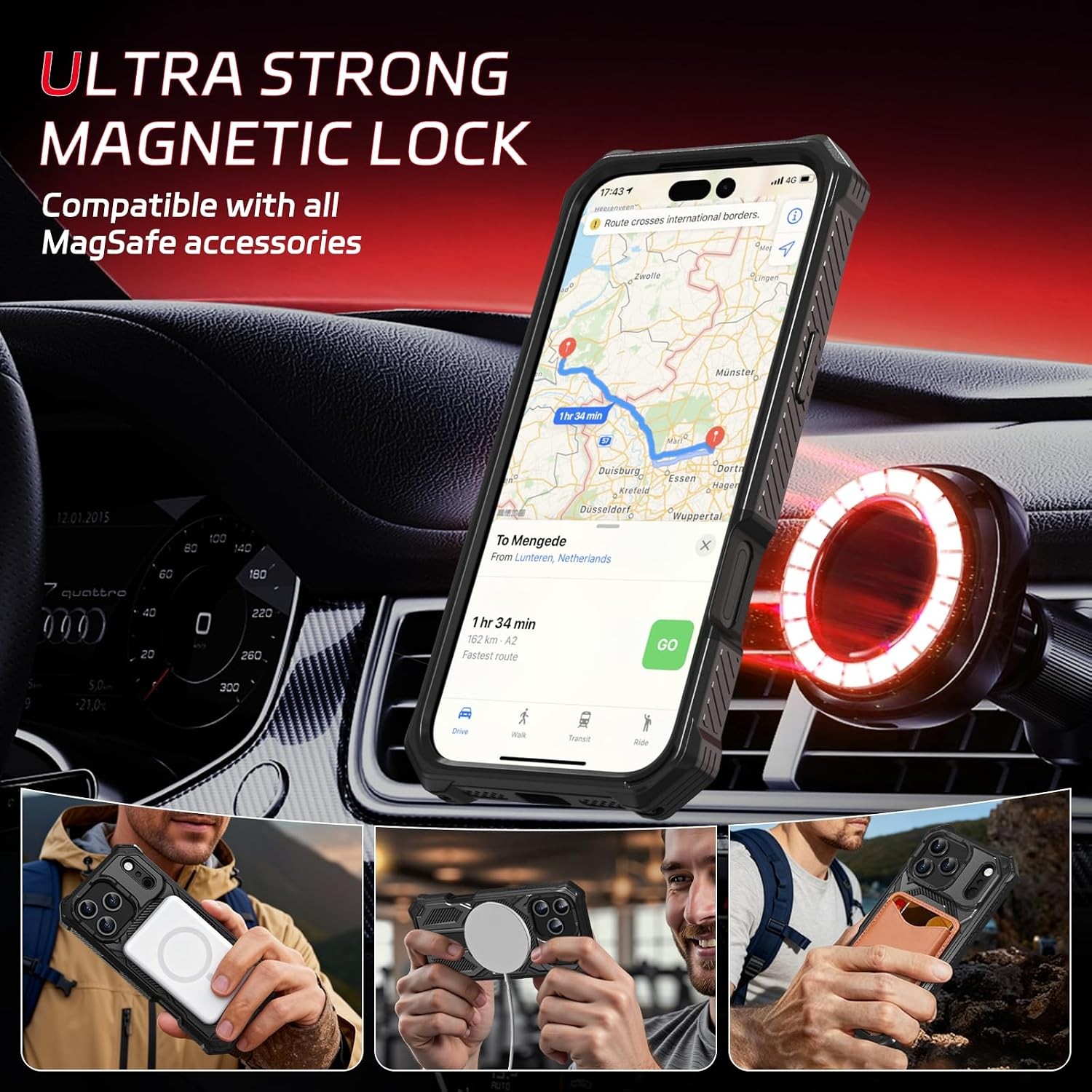 iPhone-17-Pro-Max Case, Metal Kickstand, Military-Grade Heavy Duty Protection Fu