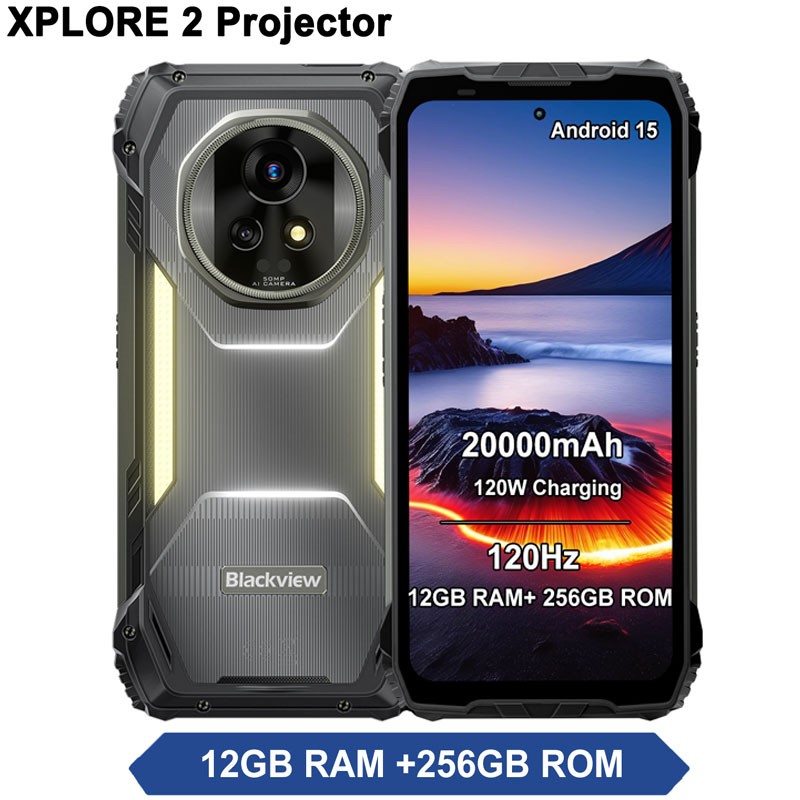 Blackview XPLORE 2 Projector 5G Rugged Phone Android 15 AI Mobile AMOLD 20000mAh