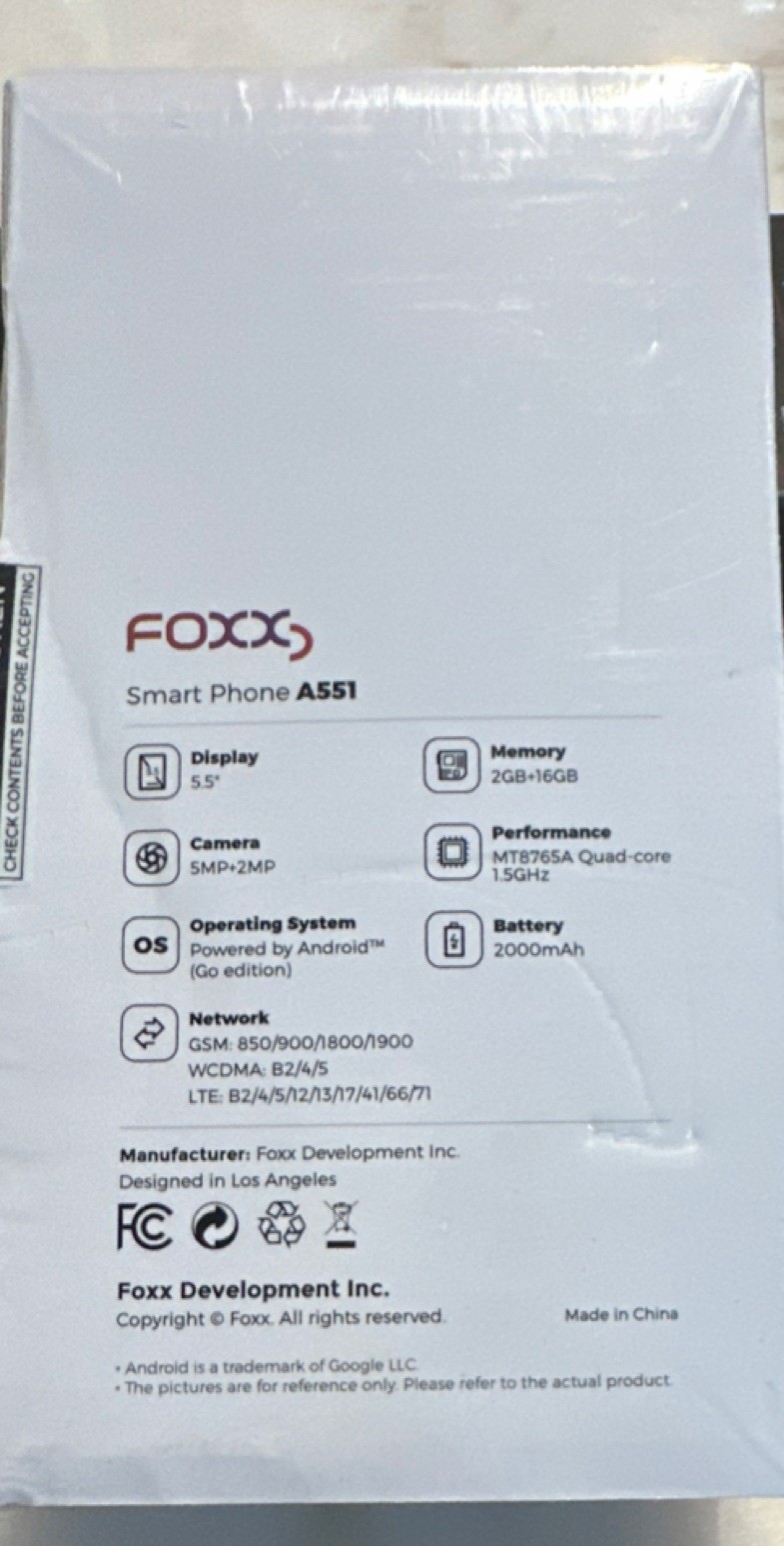 Foxx A551 Smartphone Gray 5.5″ Android Go 2GB RAM 16GB 5MP+2MP Quad-core *SEALED