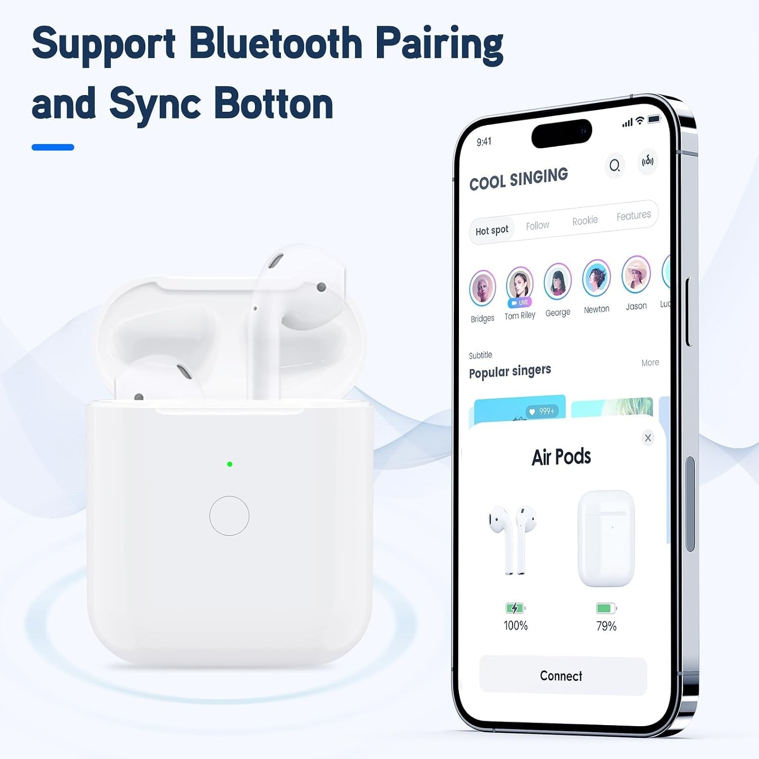 Replacement Wireless Charging Case for Airpod 1st 2nd Generation, Bluetooth Pair