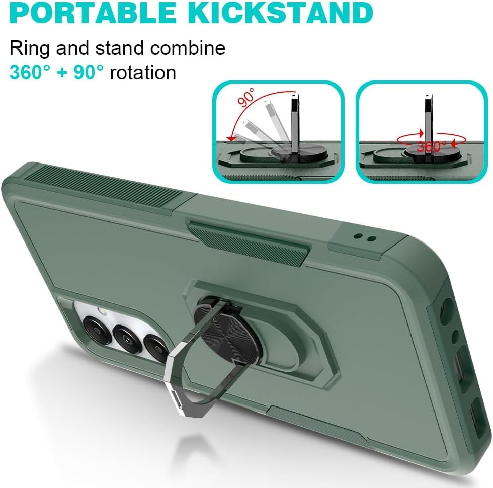 Samsung Galaxy A05s Case, Dual Layer Shockproof Kickstand Phone Case, Dark Green