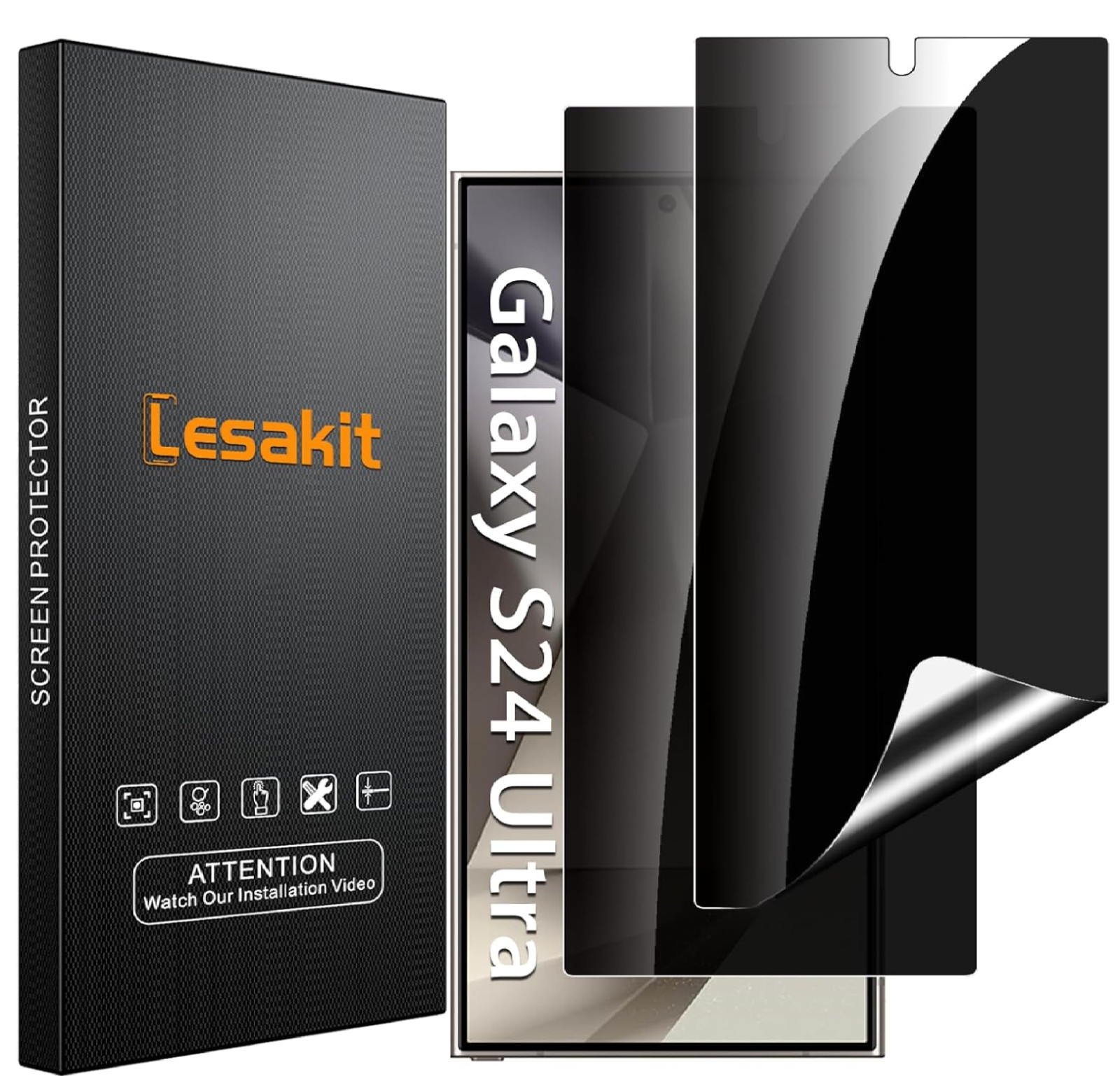 2 Pack Privacy Screen Protector & Anti Spy for Samsung Galaxy S24 Ultra 6.8 Inch