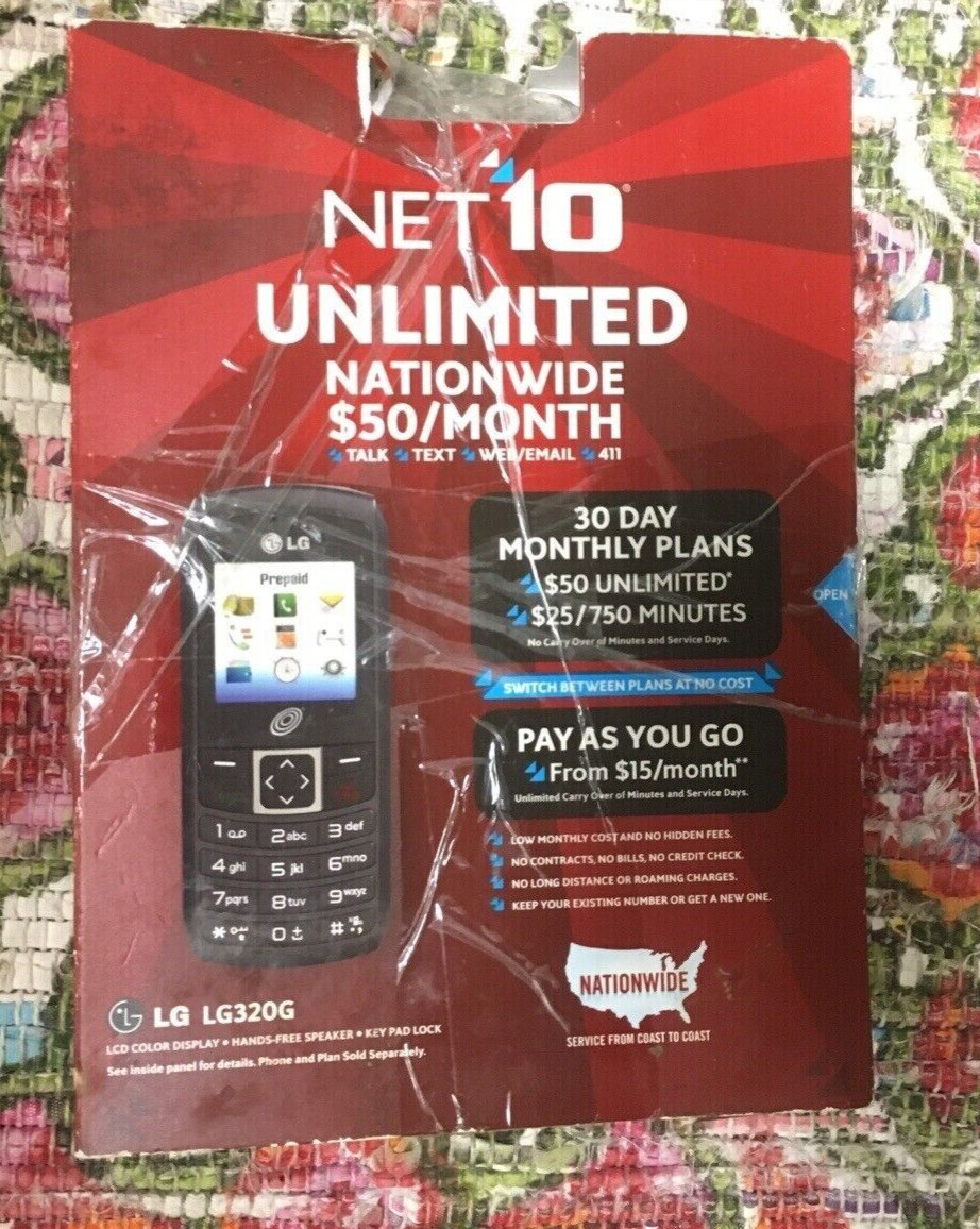 Net 10 Unlimited LG320G Prepaid Cell Phone TracFone Bar Track Phone Black 2G