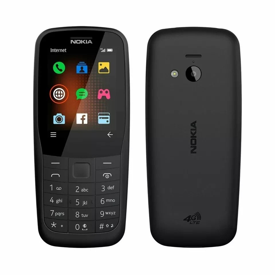 Unlocked Nokia220 4G FM radio Bluetooth 0.3MP 16MB cell Phone 1 year warranty
