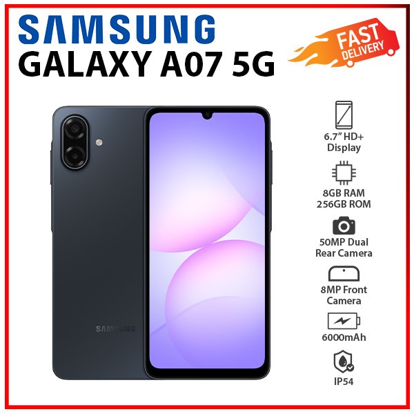 Samsung Galaxy A07 5G 8GB+256GB BLACK Dual SIM Unlocked Android Cell Phone