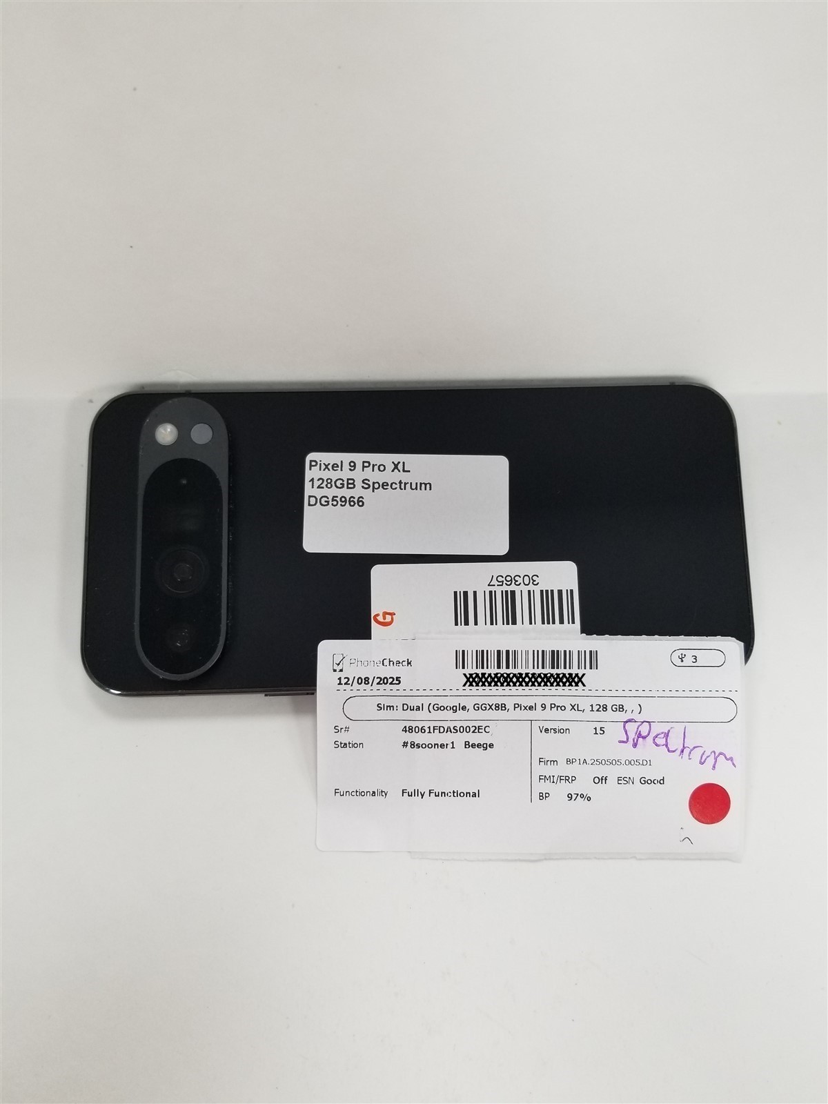 Google Pixel 9 Pro XL 128GB Obsidian GGX8B (Spectrum) Fully Functional DG5966