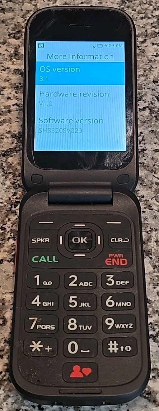 IRIS EASY FLIP, SH3320, 4G-LTE, E-Sim, Consumer Cellular, Prepaid, Senior, Big