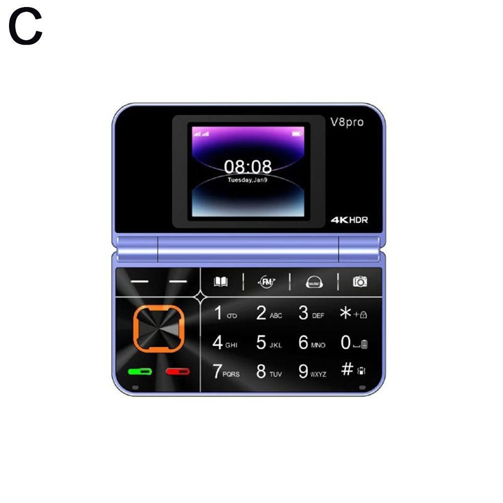 Dual Screen Mobile Phone Folding Flip Cell Large Button V8 Pro Sim Flashlight