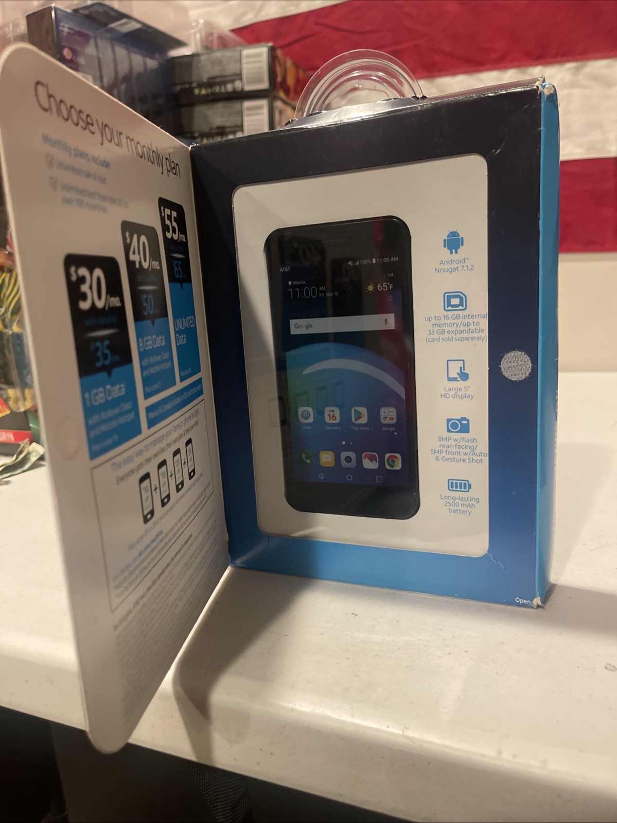 LG Phoenix 4 AT&T Prepaid Smartphone 16GB 4G LTE Android 7.1 OS 8MP + 5MP Camera