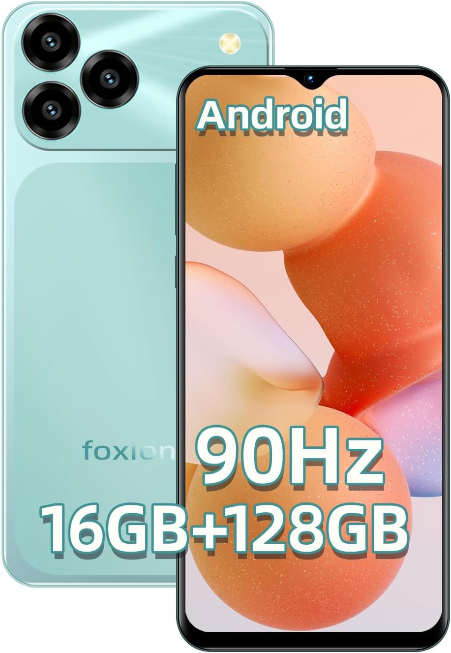 Foxion Unlocked Android Smartphone, 6.56-Inch 90Hz Display, 16GB RAM + 128GB Sto