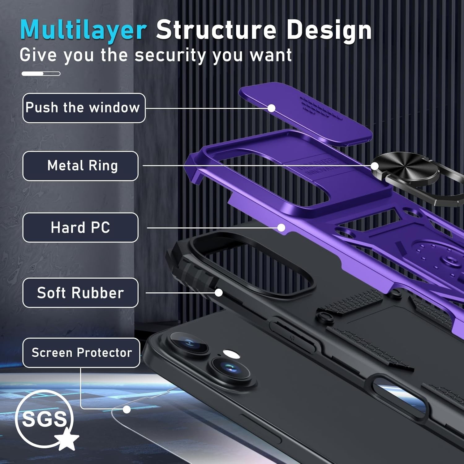 Case for iPhone 12 & 12 Pro Phone Cover Heavy Duty Shockproof Full Body Purple