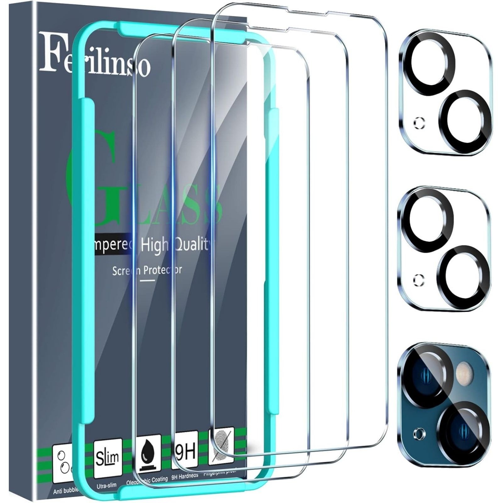 iPhone 14 & 13 Screen Protector & Camera Lens Protector 9H Tempered Glass 3 Pack
