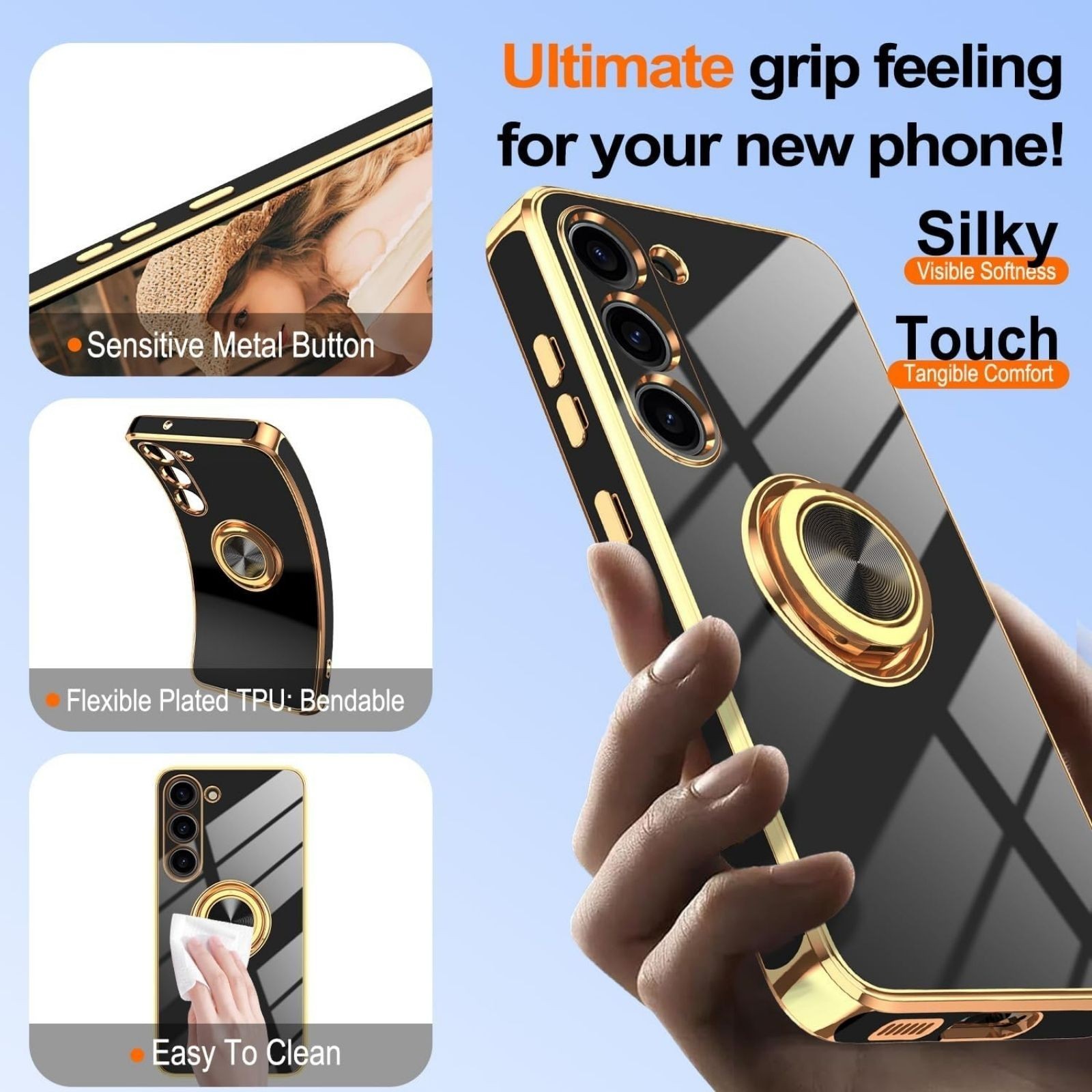Samsung Galaxy S23 Case with 2Pcs Screen Protector, 360° Rotation Ring Holder