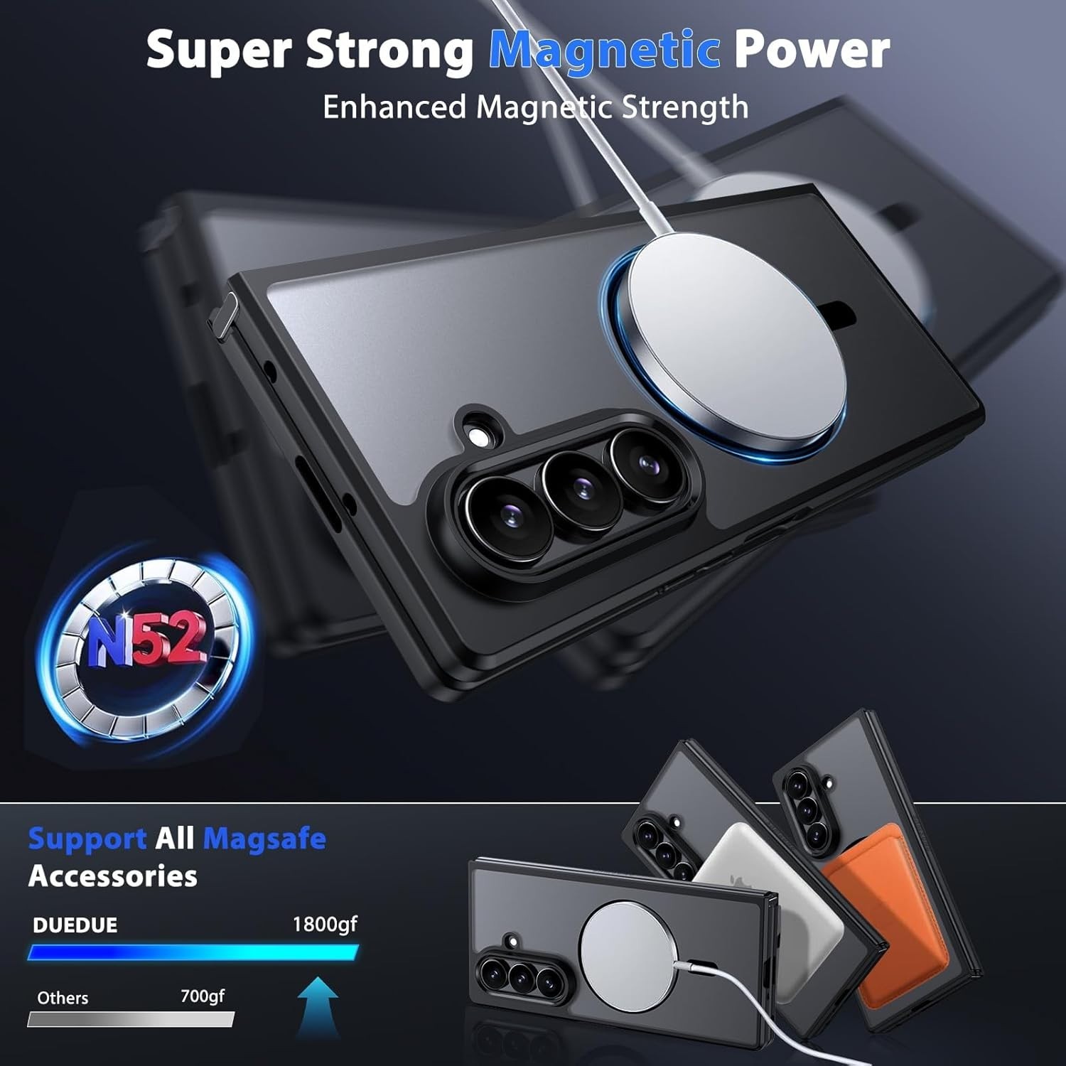 GUAGUA for Samsung Galaxy Z Fold 7 Case Magnetic Cases Translucent Matte Back Sk