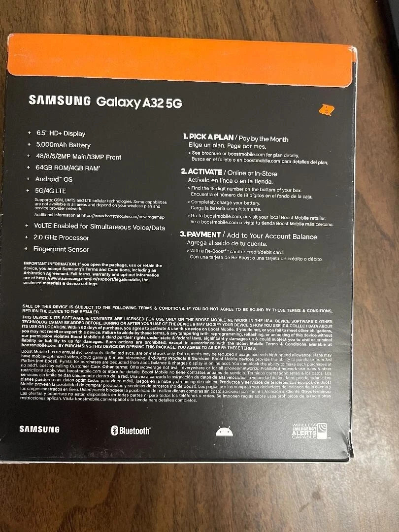 NEW – Boost Mobile Samsung Galaxy A32 5G 6.5″ HD+, 64GB, Prepaid, Black – SEALED