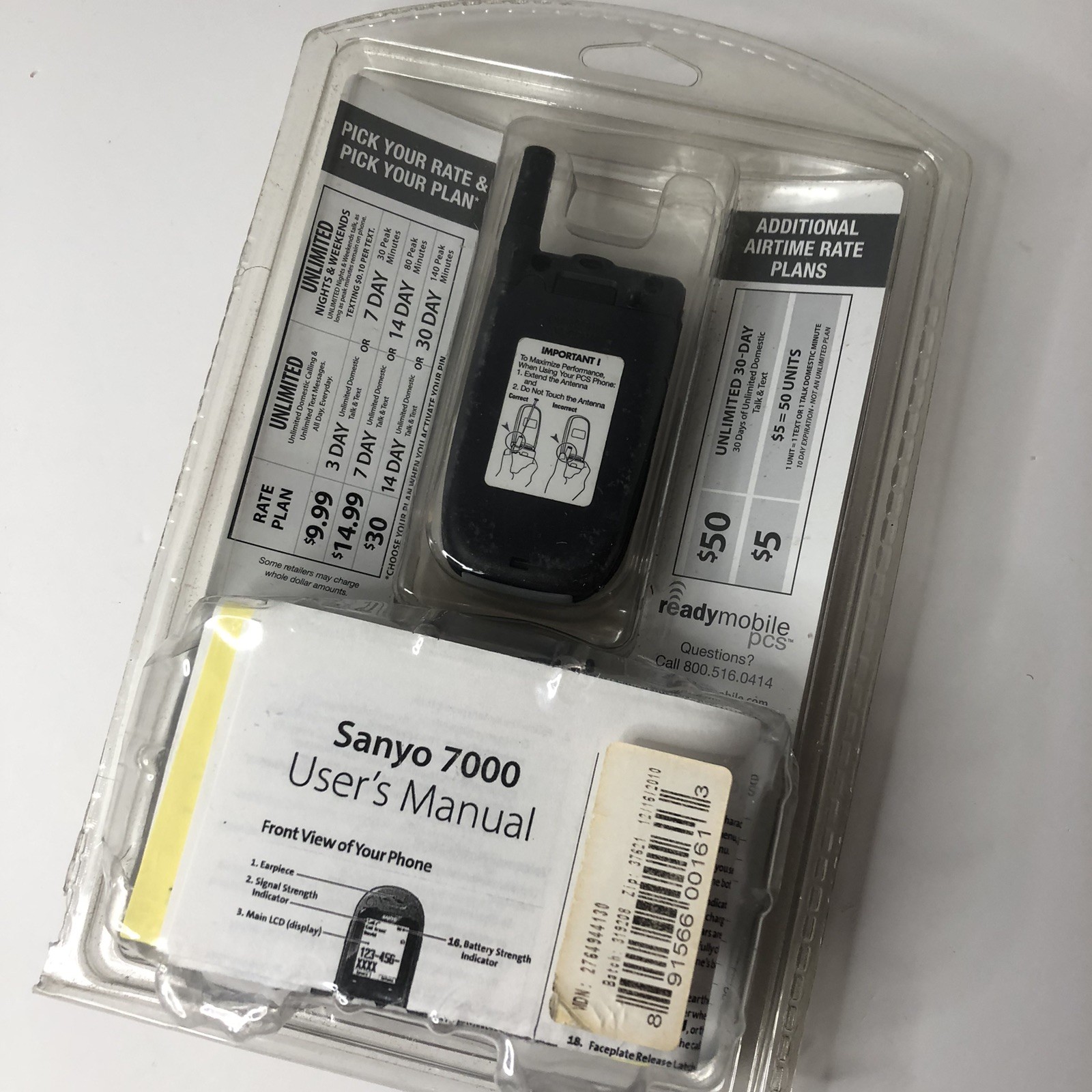 Sanyo 7000 Readymobile PCS Prepaid Wireless Phone Blue 891566001613 New!