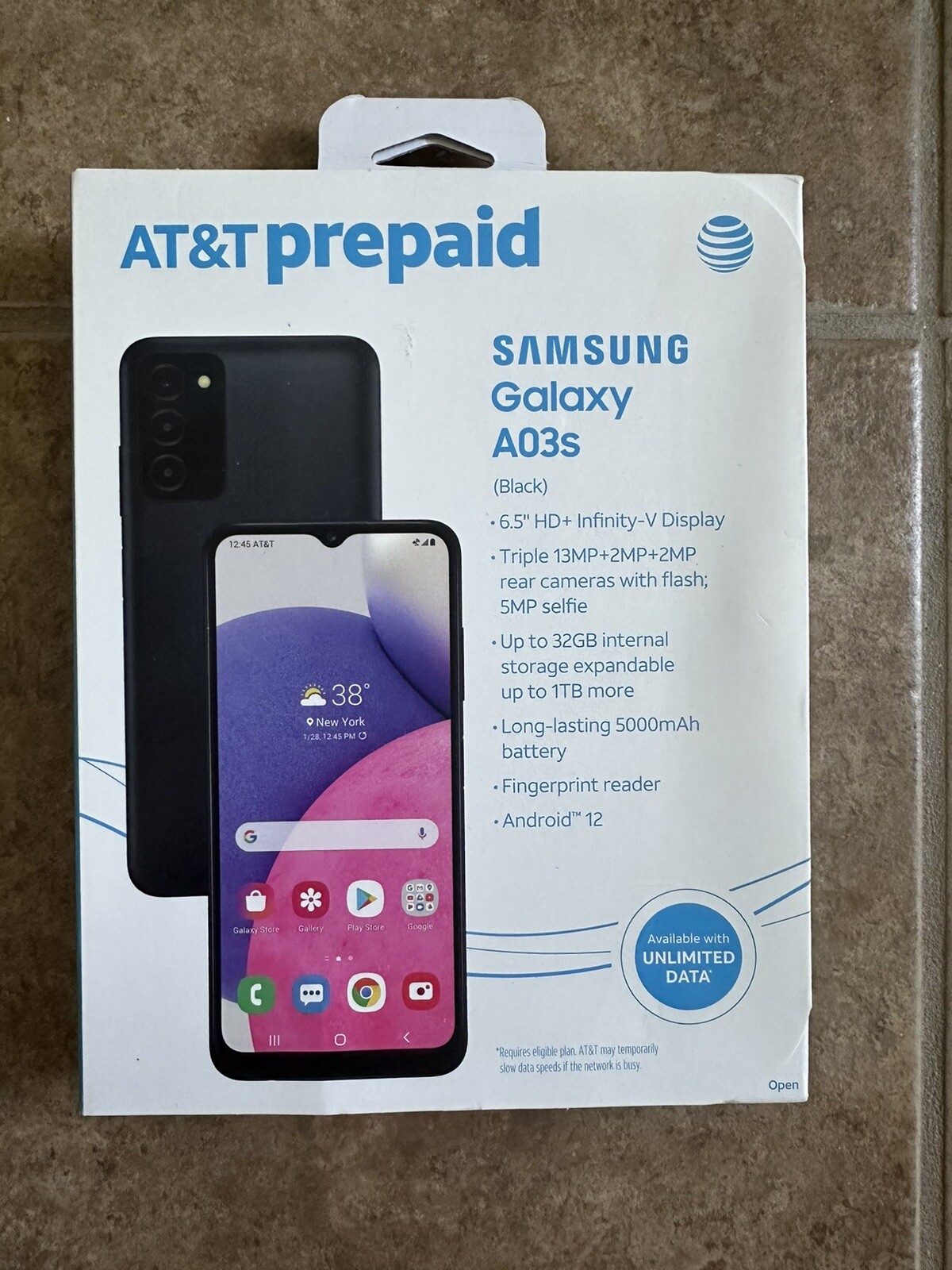 AT&T Prepaid Samsung Galaxy A03s 6.5” HD+ Display 13+2MP Camera 32GB – Black