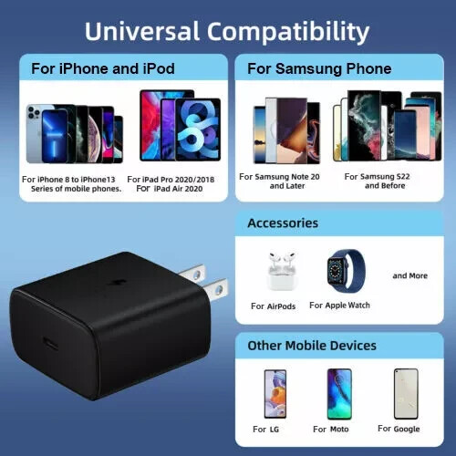 45W Type USB-C Super Fast Wall Charger+ 6ft Cable for Samsung Galaxy S24 S23 S22