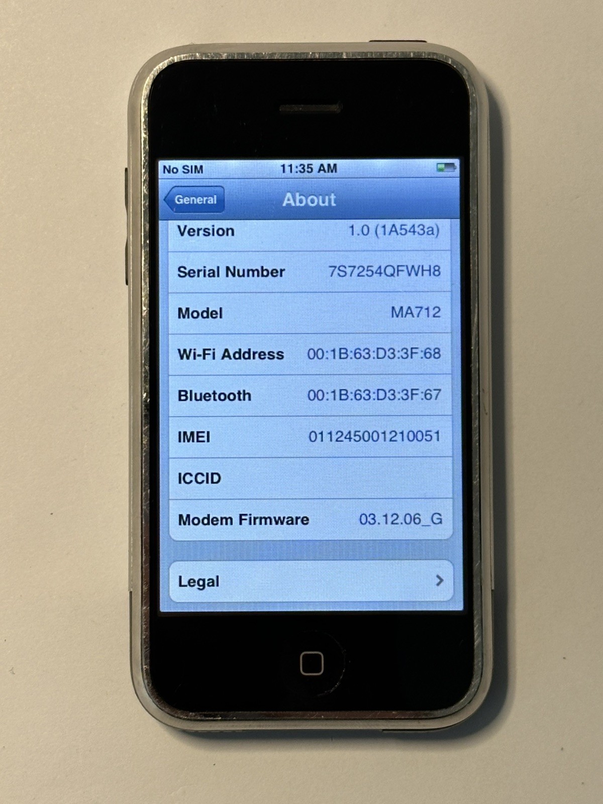 Early iOS 1.0 Apple iPhone 1st Generation – 8GB – Black A1203 (GSM) 2G MA712LL/A